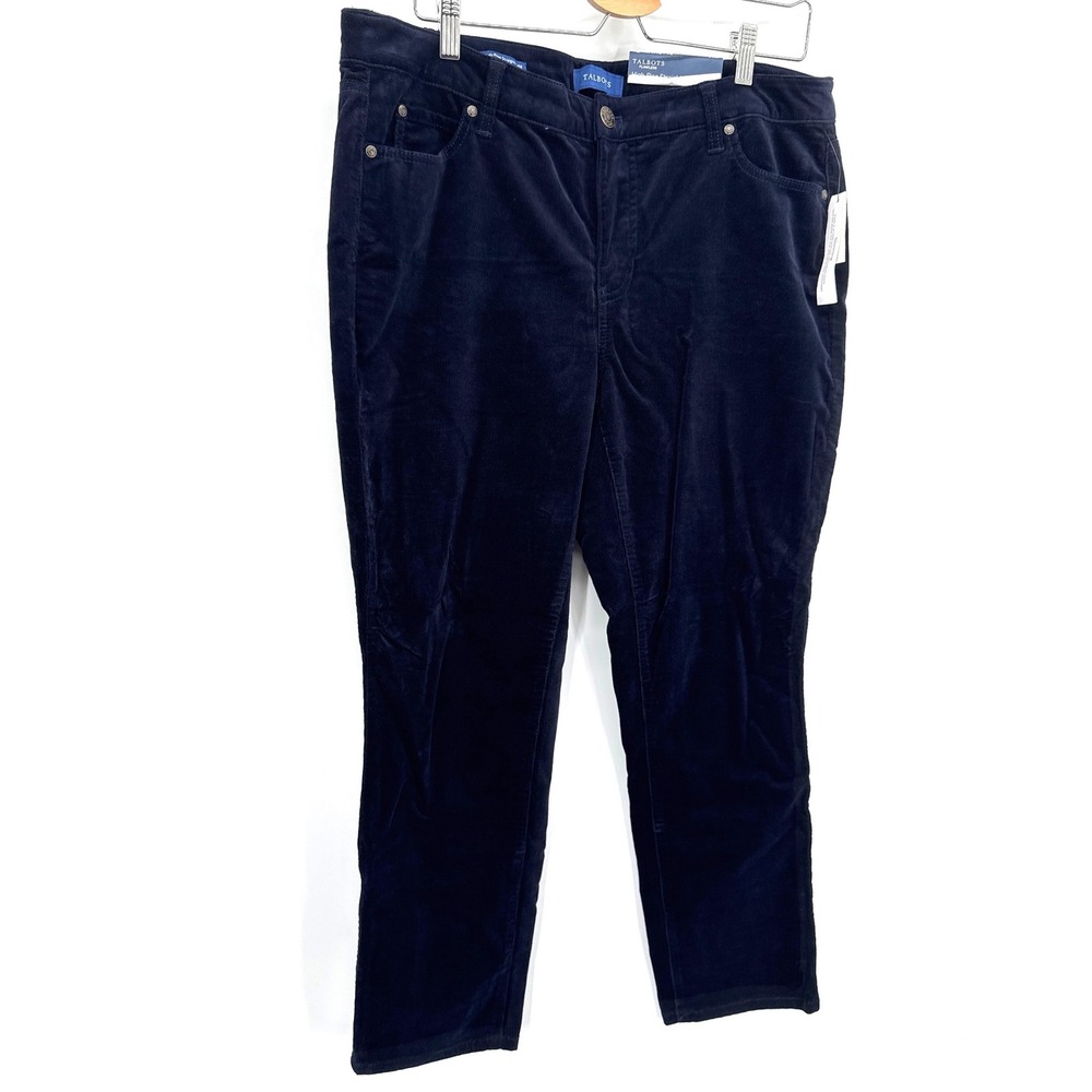 Talbots Womens Pants 14 P Navy Blue Flawless High Rise Straight Corduroy NWT $99